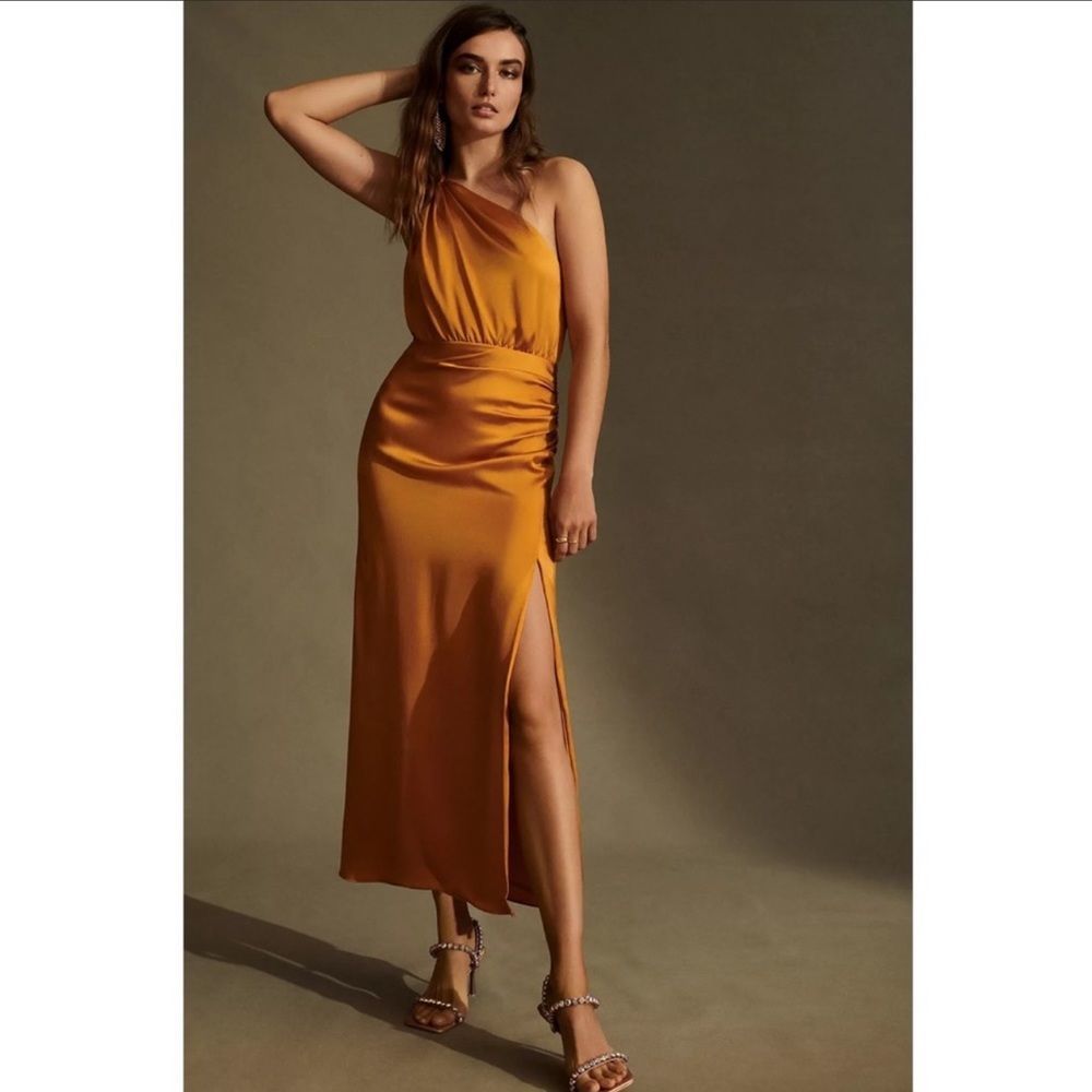 Anthropologie One-Shoulder Silk Midi Dress